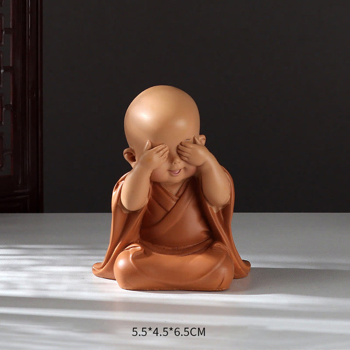 Buddha Stones Small Mini Meditation Praying Monk Serenity Resin Home Decoration - Covering Eyes Monk 5.5*4.5*6.5cm - image 6
