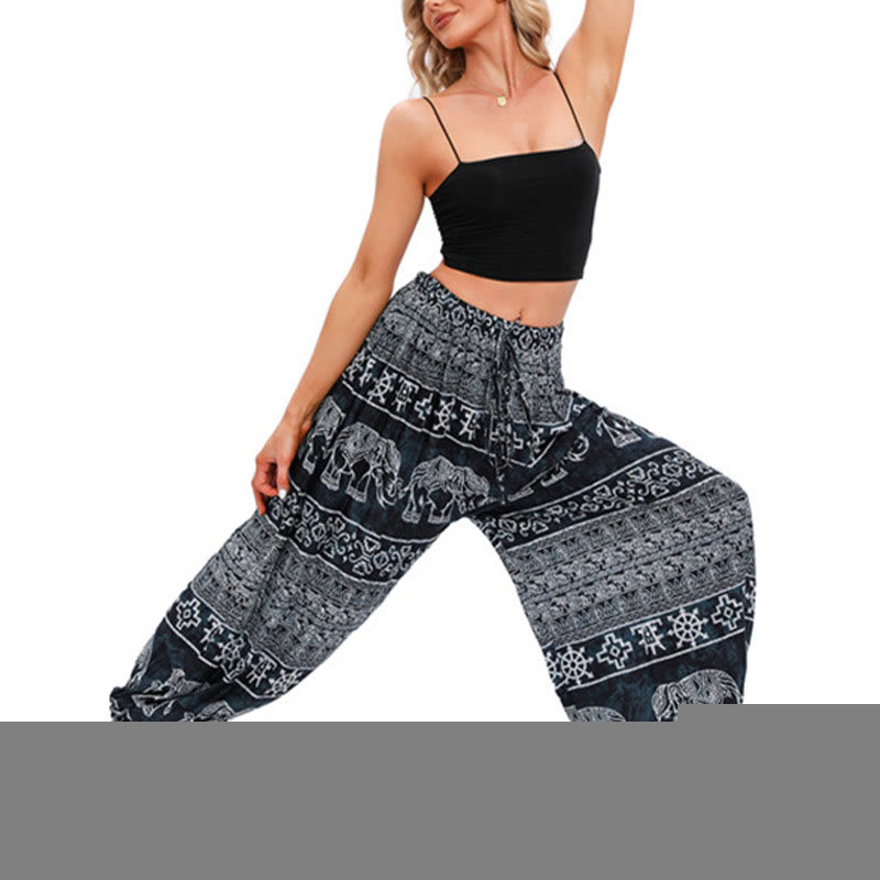 Buddha Stones Elephant Geometry Pattern Casual Loose Harem Trousers Women's Yoga Pants - image 10