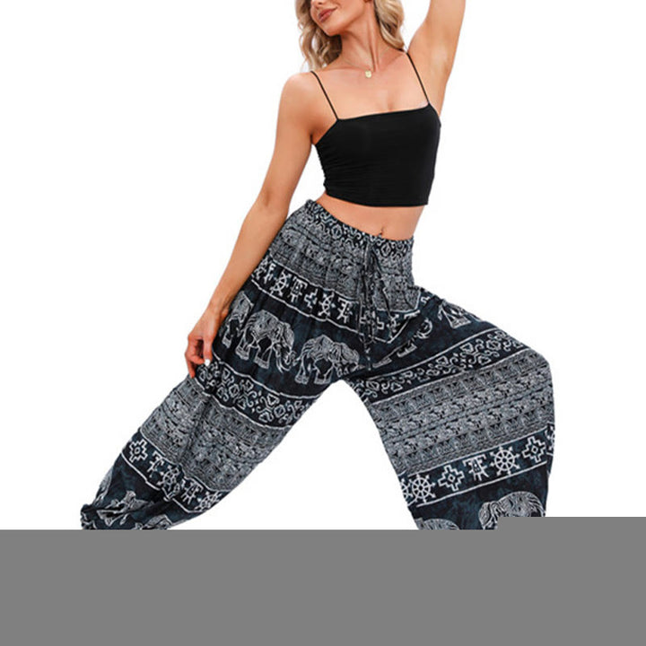 Buddha Stones Elephant Geometry Pattern Casual Loose Harem Trousers Women's Yoga Pants - image 10