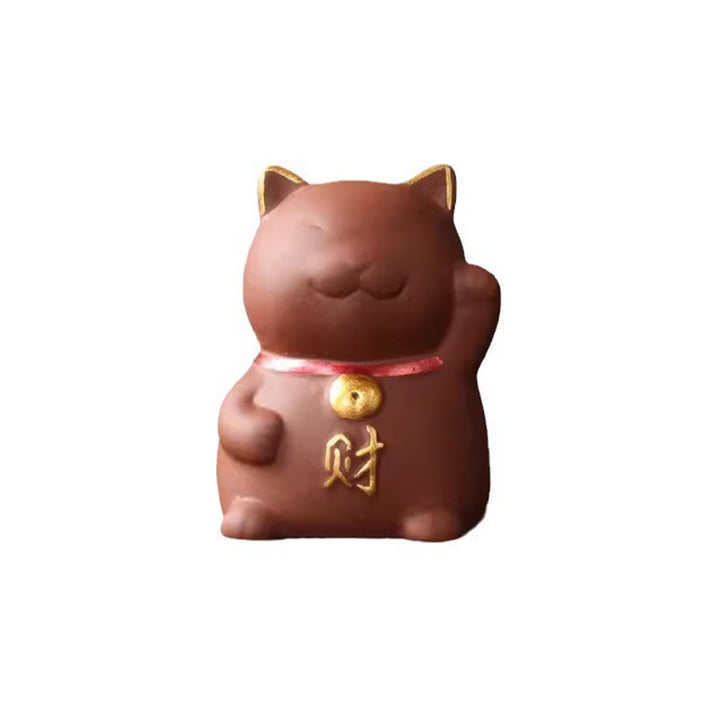 Buddha Stones Mini Lucky Cat Wealth Tea Pet Purple Clay Figurine Decoration