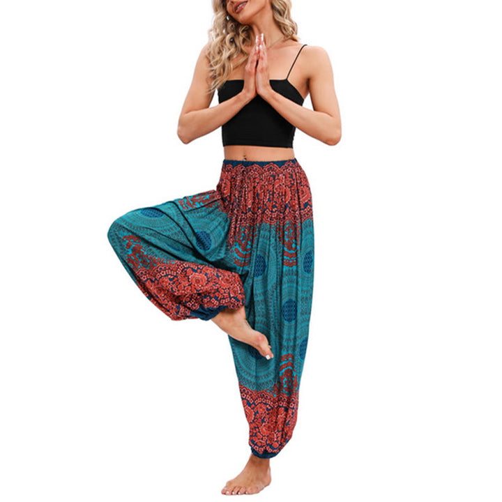 Buddha Stones Loose Circle-shaped Flowers Pattern Harem Trousers Women's Yoga Pants - image 7