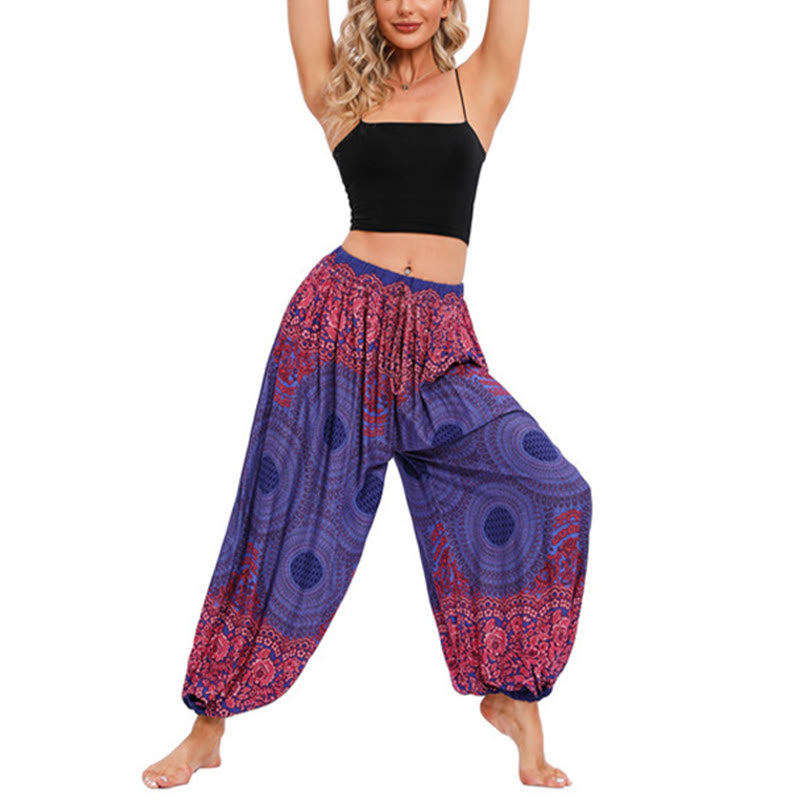 Buddha Stones Loose Circle-shaped Flowers Pattern Harem Trousers Women's Yoga Pants - Purple(Fit for US4-8/10; UK/AU8-12/14; EU36-40/42) - image 11