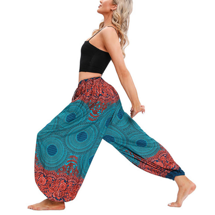 Buddha Stones Loose Circle-shaped Flowers Pattern Harem Trousers Women's Yoga Pants - image 9