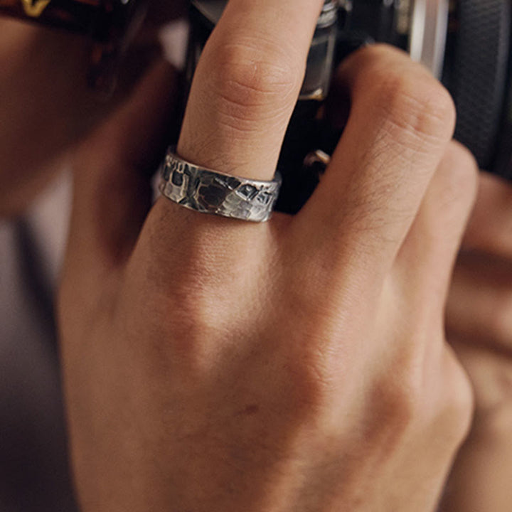 Buddha Stones 999 Sterling Silver Skeleton Pattern Handmade Blessing Ring - image 4