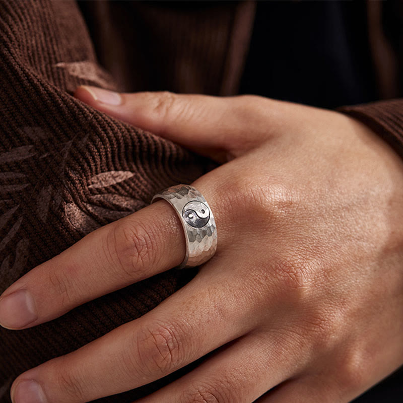 Buddha Stones Handmade 999 Sterling Silver Yin Yang Bagua Symbol Harmony Adjustable Ring - image 8