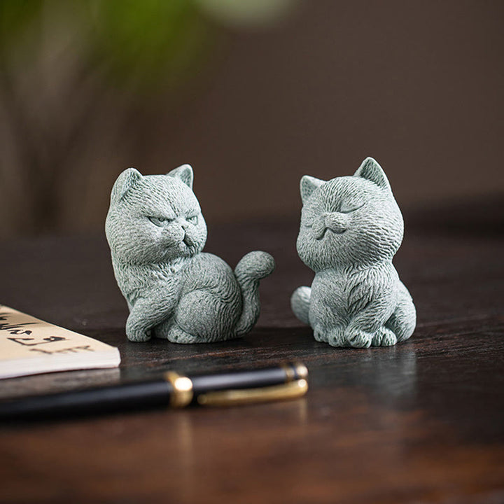 Buddha Stones Small Cat Home Tea Pet Figurine Desk Decoration