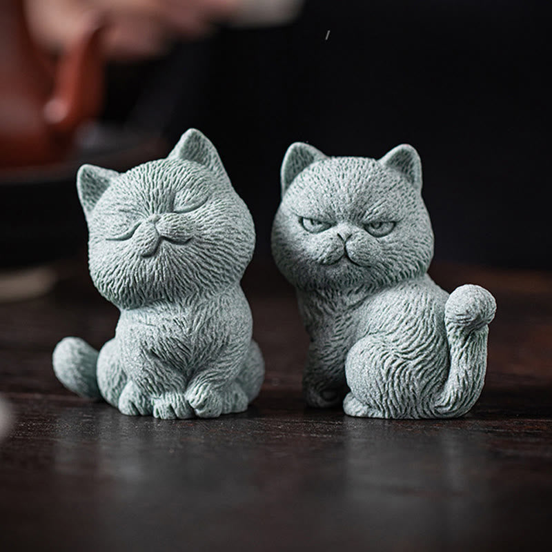 Buddha Stones Small Cat Home Tea Pet Figurine Desk Decoration