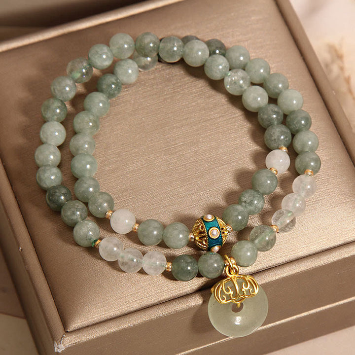 Buddha Stones Green Aventurine Peace Buckle Charm Luck Double Wrap Bracelet