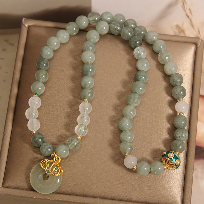 Buddha Stones Green Aventurine Peace Buckle Charm Luck Double Wrap Bracelet