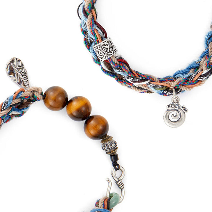 Buddha Stones 925 Sterling Silver Tiger's Eye Colorful Cotton Rope Handmade Willpower Bracelet