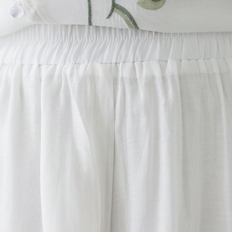 Buddha Stones 2Pcs Flower Embroidery Short Sleeve Tee T-shirt Wide Leg Pants Set - image 23