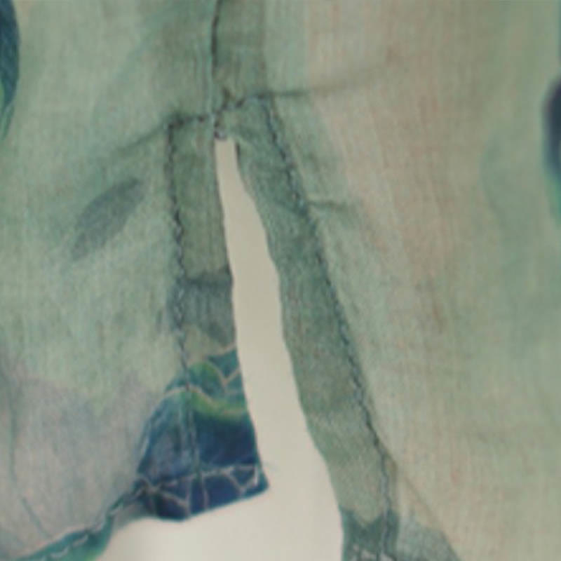 Buddha Stones PLUS SIZE Blue Jacaranda Flower Design Three Quarter Sleeve Ramie Linen Shirt - image 13