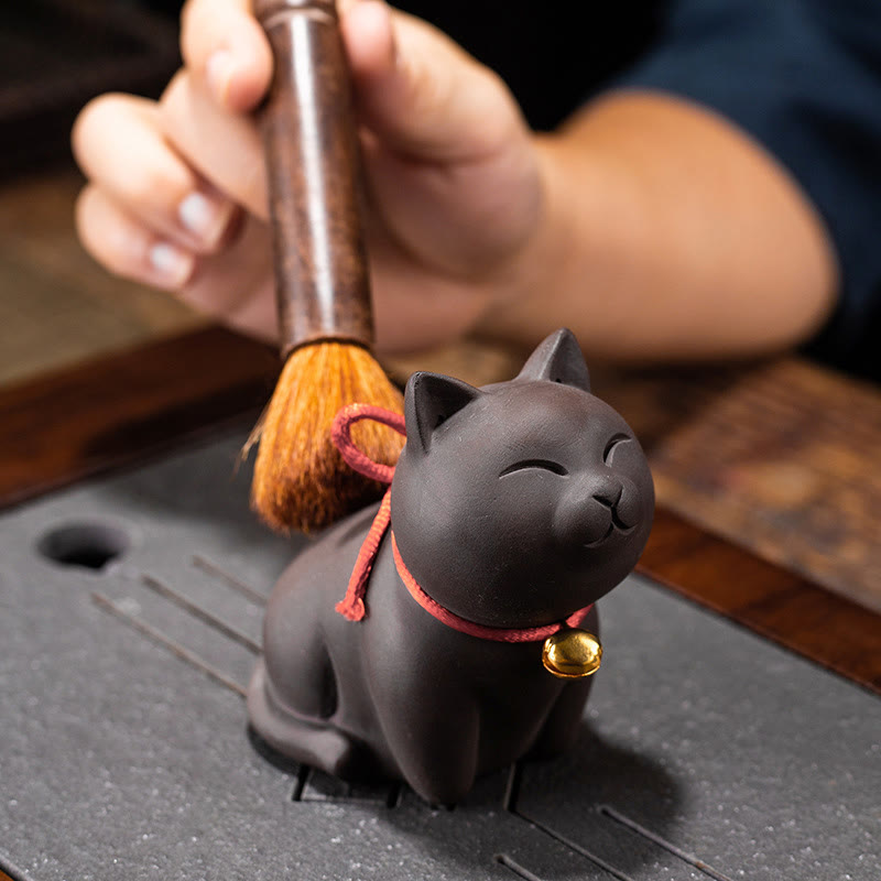 Buddha Stones Mini Lovely Cat Tea Pet Purple Clay Figurine Desk Decoration - image 6