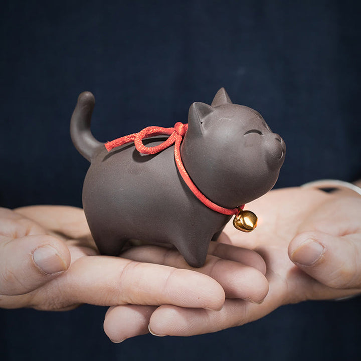 Buddha Stones Mini Lovely Cat Tea Pet Purple Clay Figurine Desk Decoration - image 3