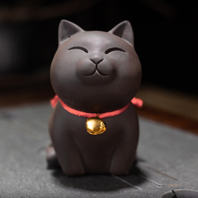 Buddha Stones Mini Lovely Cat Tea Pet Purple Clay Figurine Desk Decoration - image 5