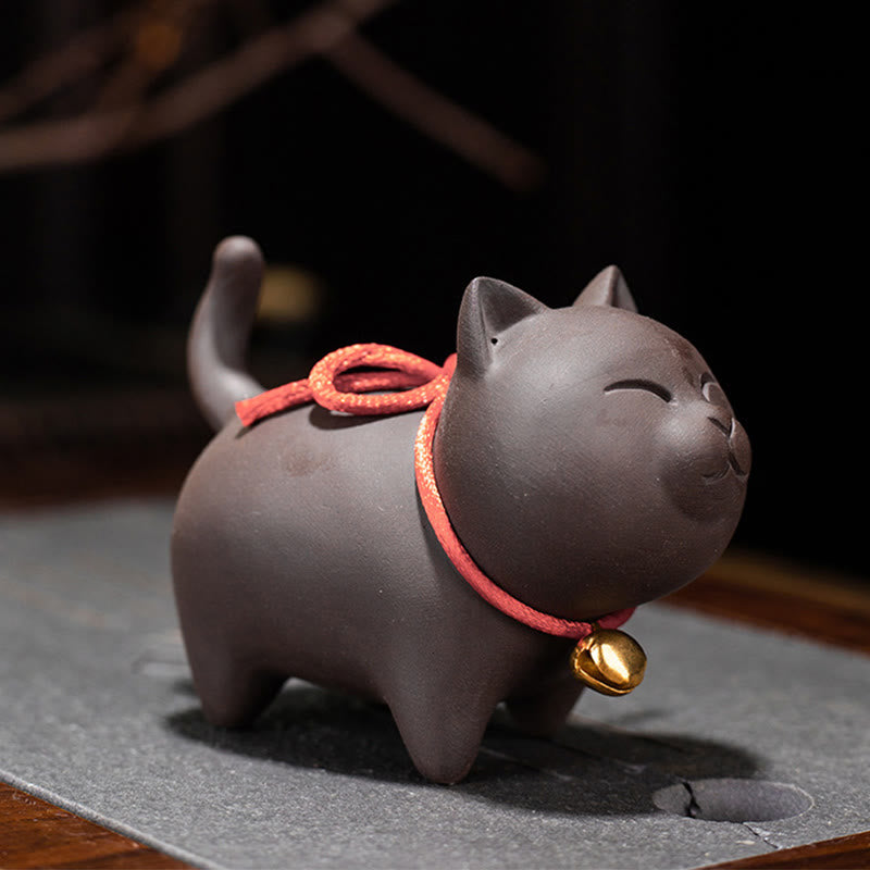 Buddha Stones Mini Lovely Cat Tea Pet Purple Clay Figurine Desk Decoration - Cat Standing 9*4.5*6.5cm - image 1