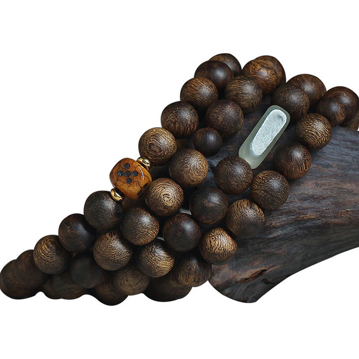 Buddha Stones 108 Mala Beads Brunei Agarwood Hetian Jade Yak Bone Strength Balance Bracelet