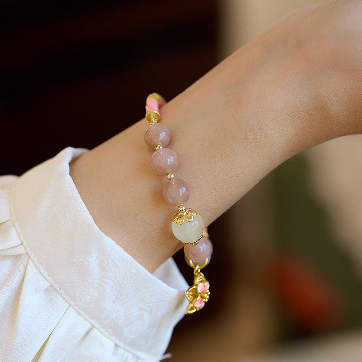 Buddha Stones Natural Sun Stone Golden Silk Jade Flower Charm Wealth Bracelet Bangle