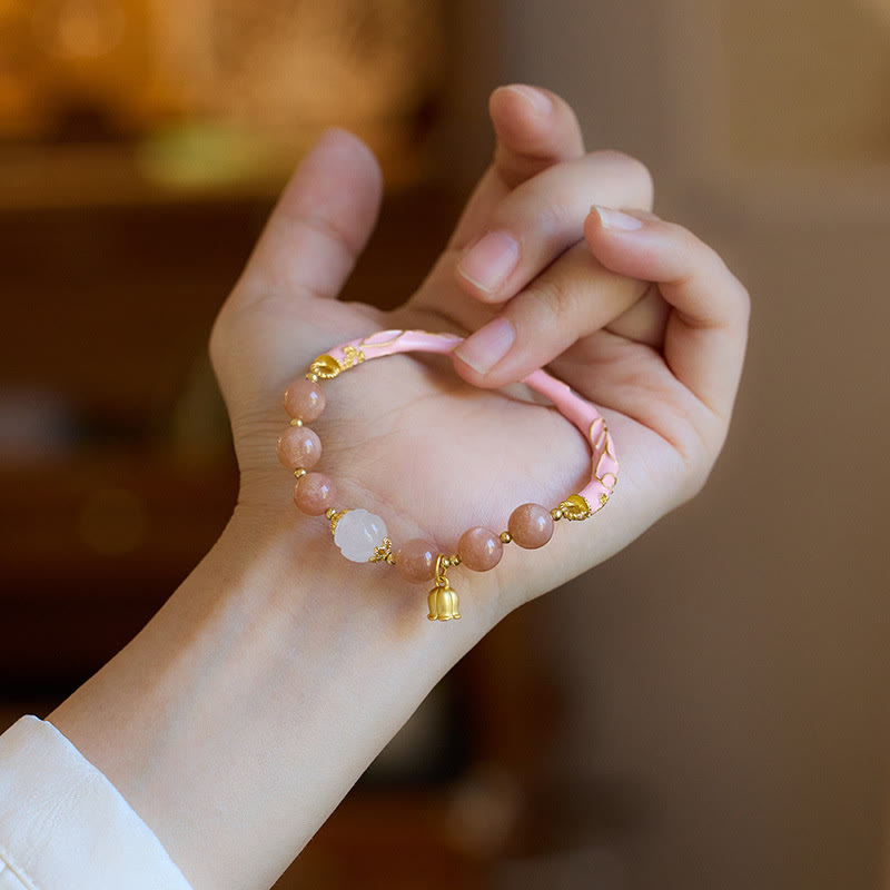 Buddha Stones Sun Stone Golden Silk Jade Lily of the Valley Charm Positive Bracelet Bangle