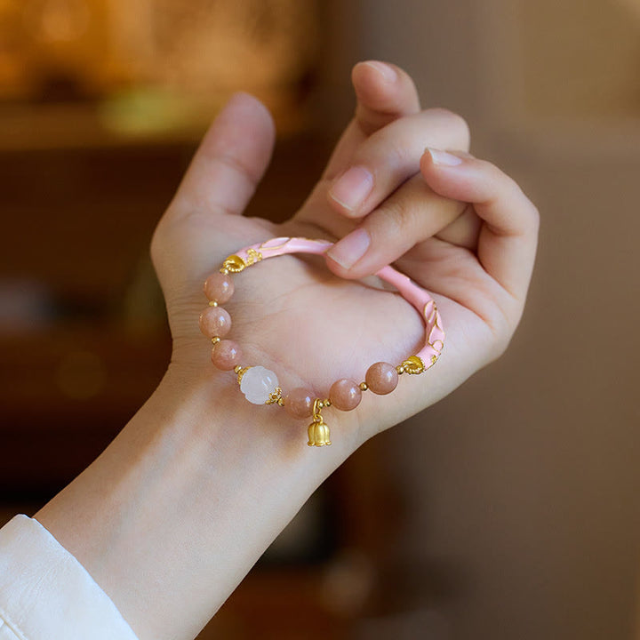 Buddha Stones Sun Stone Golden Silk Jade Lily of the Valley Charm Positive Bracelet Bangle