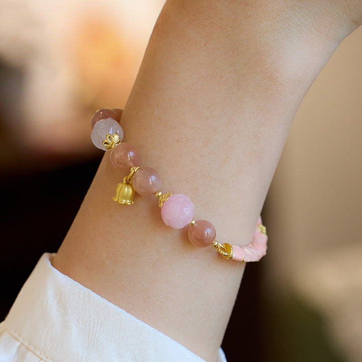 Buddha Stones Sun Stone Golden Silk Jade Lily of the Valley Charm Positive Bracelet Bangle