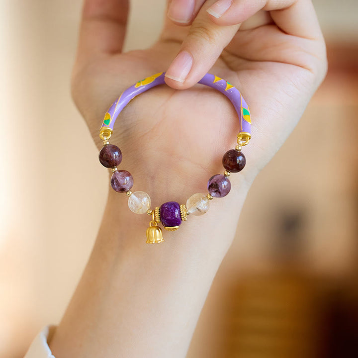 Buddha Stones Purple Phantom Purple Jade Scripture Citrine Love Wisdom Bracelet Bangle