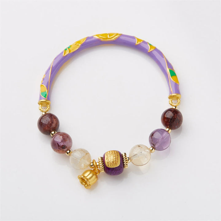 Buddha Stones Purple Phantom Purple Jade Scripture Citrine Love Wisdom Bracelet Bangle