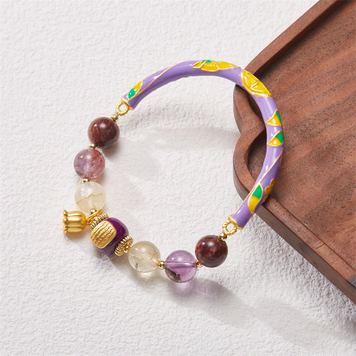 Buddha Stones Purple Phantom Purple Jade Scripture Citrine Love Wisdom Bracelet Bangle