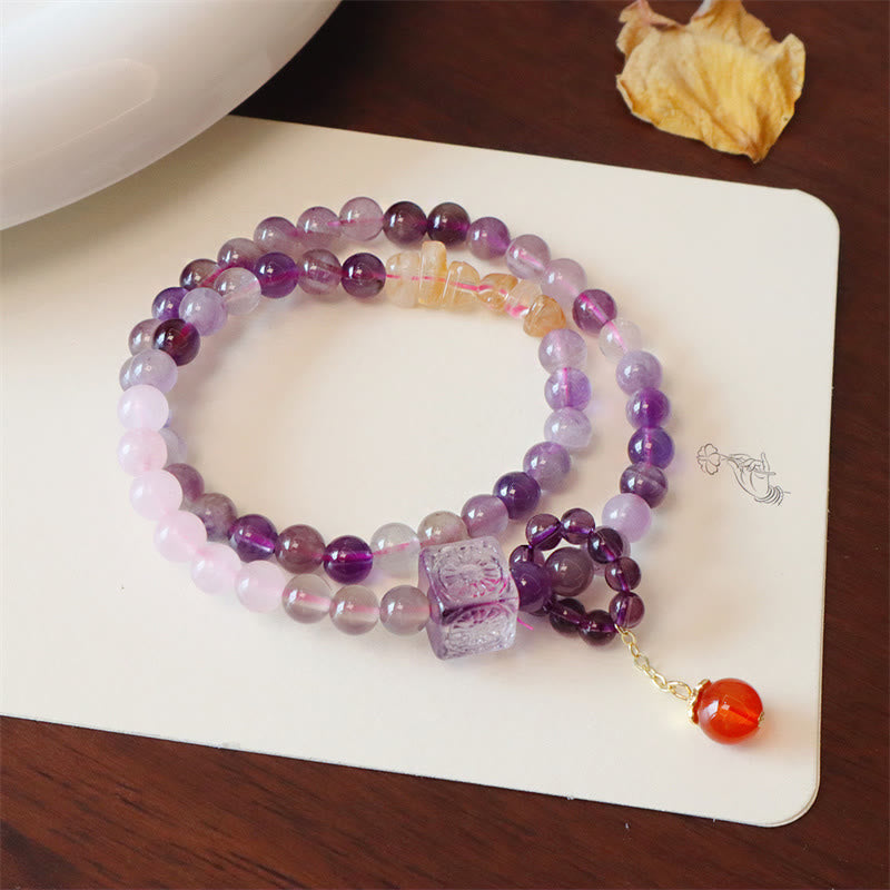 Buddha Stones Natural Amethyst Citrine Positive Transformation Double Wrap Bracelet