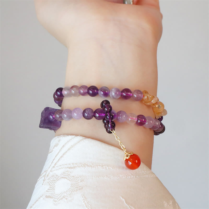 Buddha Stones Natural Amethyst Citrine Positive Transformation Double Wrap Bracelet