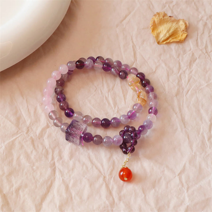 Buddha Stones Natural Amethyst Citrine Positive Transformation Double Wrap Bracelet