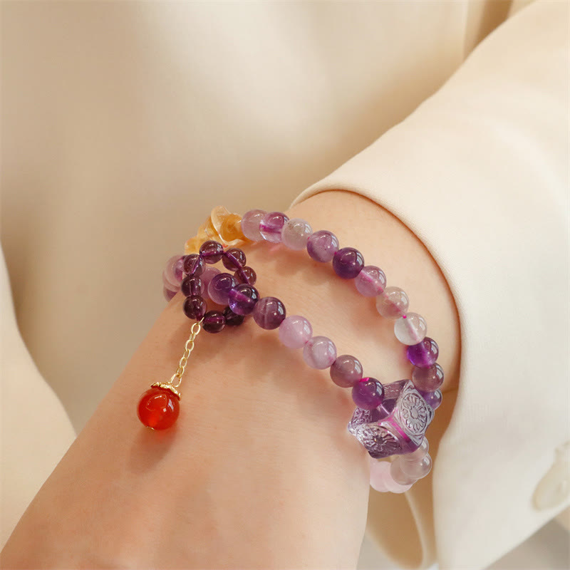 Buddha Stones Natural Amethyst Citrine Positive Transformation Double Wrap Bracelet