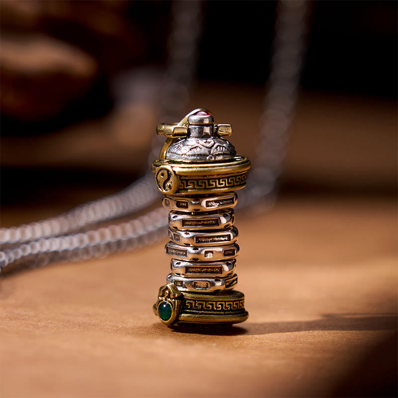 Buddha Stones Yin Yang Tower Copper Balance Rotatable Necklace Pendant