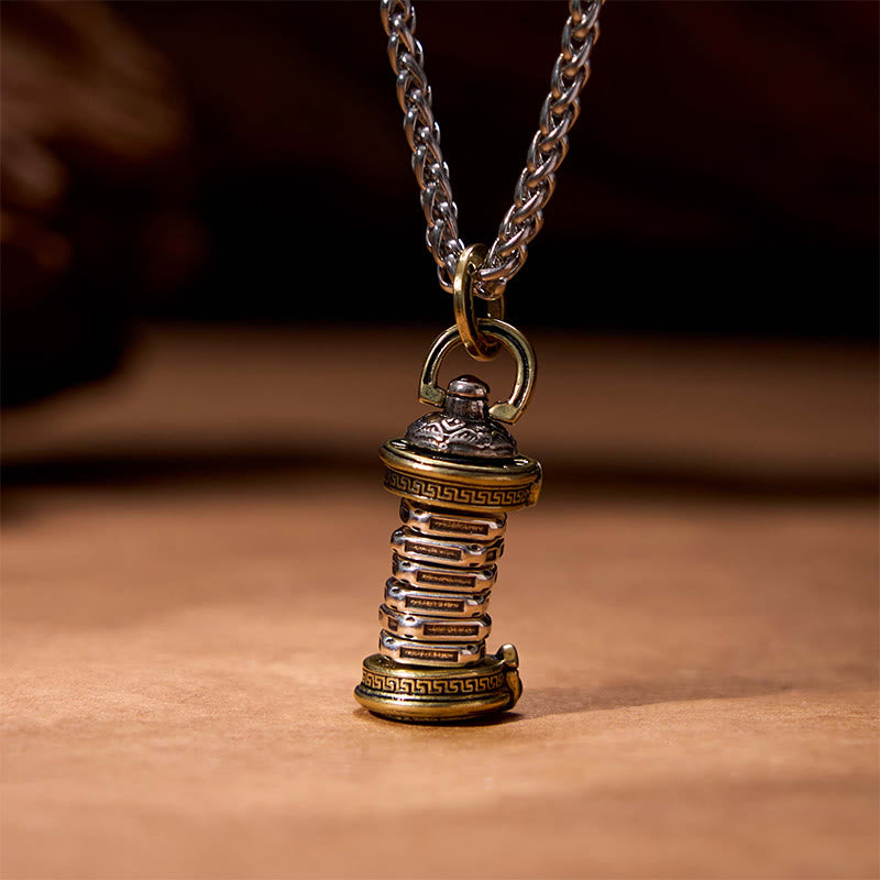 Buddha Stones Yin Yang Tower Copper Balance Rotatable Necklace Pendant