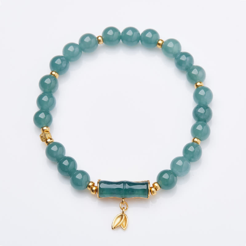 Buddha Stones 925 Sterling Silver Plated Gold Natural Green Jade Bamboo Charm Luck Bracelet