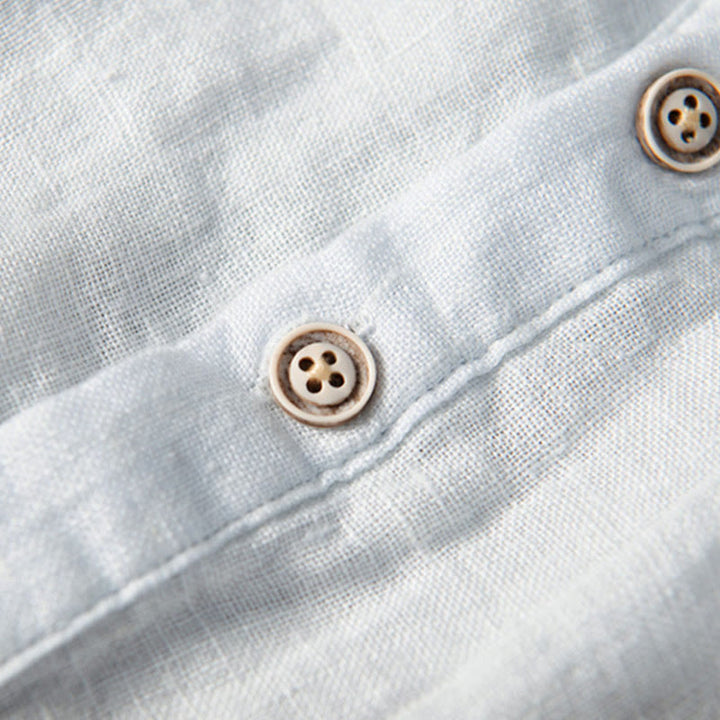 Buddha Stones Solid Color Long Sleeve Half Button Shirt Cotton Linen Men Clothing - image 14