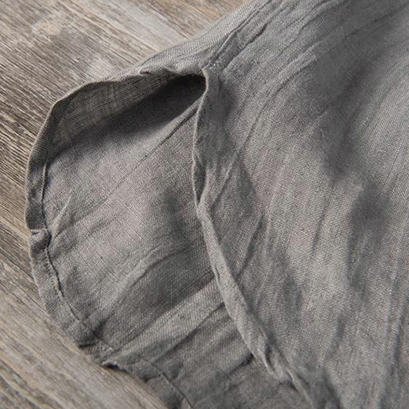 Buddha Stones Solid Color Short Sleeve Half Button Shirt Cotton Linen Men Clothing - image 10