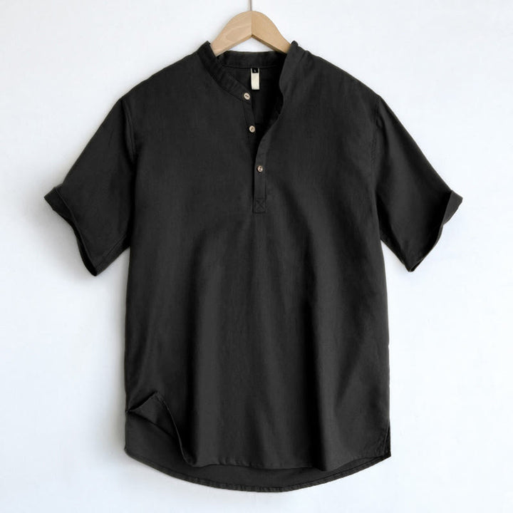 Buddha Stones Solid Color Men Short Sleeve Button Linen Shirt - Black - US/UK/AU44，EU54 (4XL) - image 20