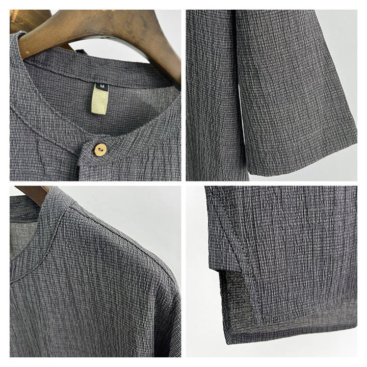 Buddha Stones Summer Solid Color Men Short Sleeve Button Shirt - image 2