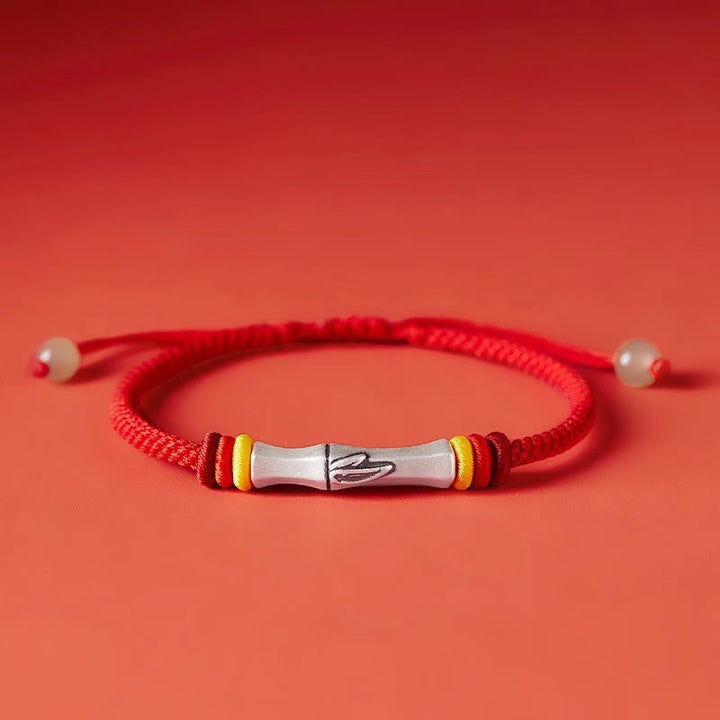 Buddha Stones 999 Sterling Silver Red String Bamboo Enlightenment Bracelet - Red(Wrist Circumference 14-21cm) - image 13