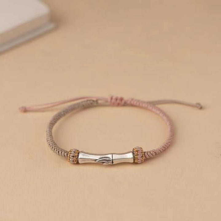 Buddha Stones 925 Sterling Silver Bamboo Protection Braided Bracelet - Pink(Wrist Circumference 15-18cm) - image 1