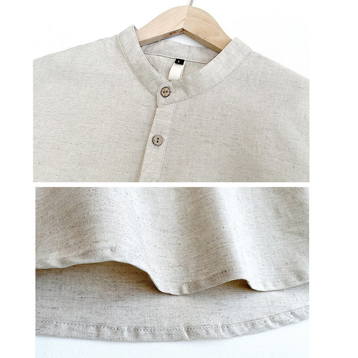 Buddha Stones Solid Color Men Short Sleeve Button Linen Shirt - image 12