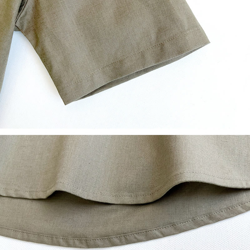 Buddha Stones Solid Color Men Short Sleeve Button Linen Shirt - image 6