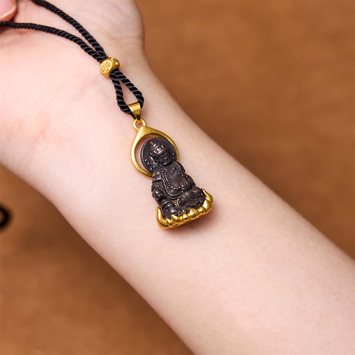 Buddha Stones Tibetan Yellow Jambhala Yellow God of Wealth Buddha Serenity Necklace Pendant