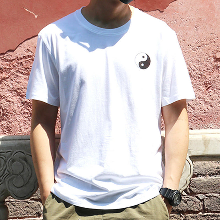Buddha Stones Men's Summer Round Neck Short Sleeve Yin Yang Cotton T-Shirt - White - US/UK/AU42，EU52 (3XL) - image 9