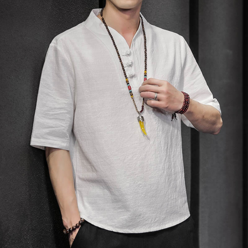 Buddha Stones Casual Summer Half Sleeve Shirt Cotton Men Clothing - image 7