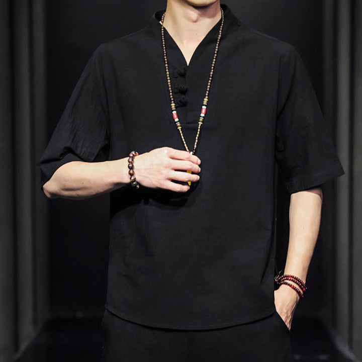 Buddha Stones Casual Summer Half Sleeve Shirt Cotton Men Clothing - image 12