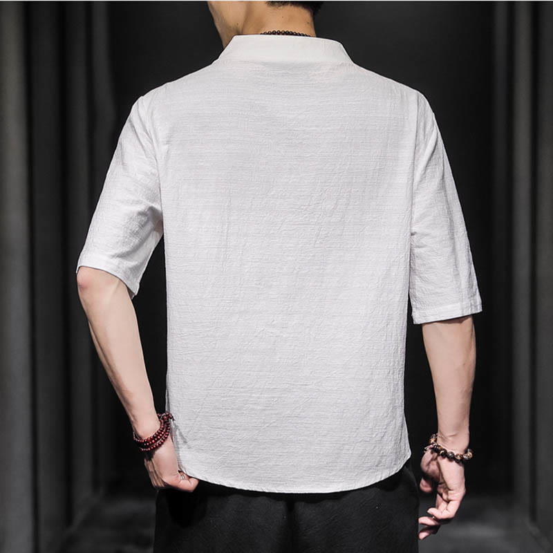 Buddha Stones Casual Summer Half Sleeve Shirt Cotton Men Clothing - image 3
