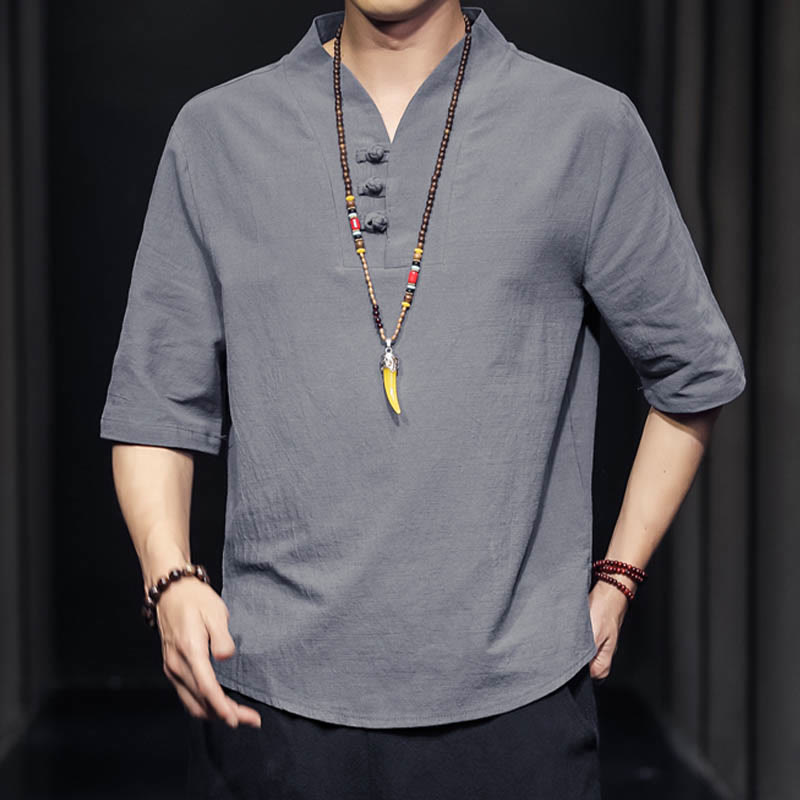 Buddha Stones Casual Summer Half Sleeve Shirt Cotton Men Clothing - image 20