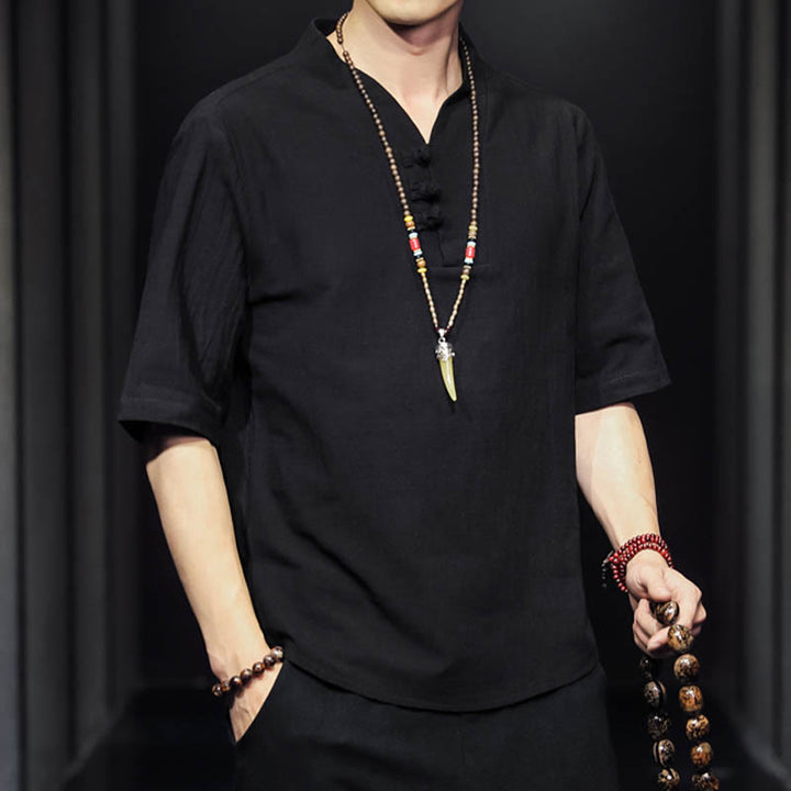 Buddha Stones Casual Summer Half Sleeve Shirt Cotton Men Clothing - image 13